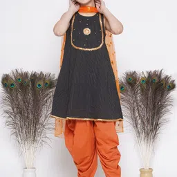 Little Bansi Girls Striped Gotta Patti Pure Cotton Kurta With Salwar & Dupatta-picture-38