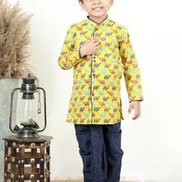 Kinder Kids Boys Conversational Printed Pure Cotton Kurta with Dhoti Pants-12