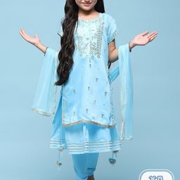 Biba Girls Ethnic Motifs Yoke Design A-Line Kurta & Churidar With Dupatta-image-90
