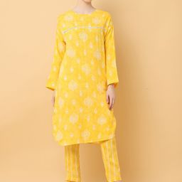 BLACK & BLAH BLAH Floral Printed Regular Kurta with Trouser-image-18