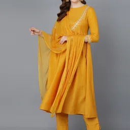 AHIKA Women Mustard Yellow Kurta with Trousers & With Dupatta-picture-18