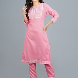 MALANDRO Ethnic Motifs Yoke Design Regular Thread Work Pure Cotton Kurta with Trousers-image-65
