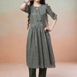 Inddus Girls Geometric Printed Kurta with Trousers-picture-45