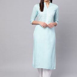 Idalia Ethnic Embroidered Mandarin Collar Mirror Work Kurta with Palazzos-image-28