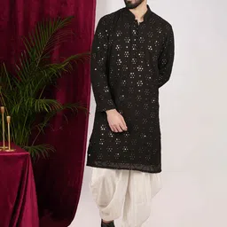 sven suits Ethnic Embroidered Regular Mirror Work Dupion Silk Kurta with Dhoti Pants-image-34