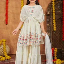 BAESD Girls Floral Embroidered Empire Georgette Thread Work Straight Kurta Set-image-20