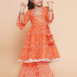Bitiya by Bhama Girls Bandhani Printed Angrakha Gotta Patti Pure Cotton Kurta with Sharara-picture-39