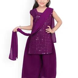 BAESD Girls Ethnic Motifs Embroidered Straight Mirror Work Kurta With Palazzos & Dupatta-picture-58