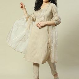 Rangriti Striped Thread Work Straight Kurta with Palazzos & With Dupatta-image-63