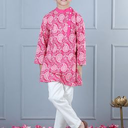 AWW HUNNIE Boys Paisley Printed Pure Cotton Kurta with Pyjamas-image-46