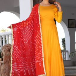 SINGNI Round Neck Gotta Patti Regular Anarkali Kurta With Trousers & Dupatta-28