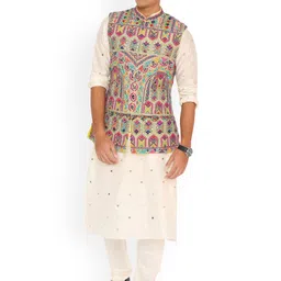PS MEN BY PAYAL SINGHAL Floral Embroidered Regular Georgette Straight Kurta With Churidar-picture-2