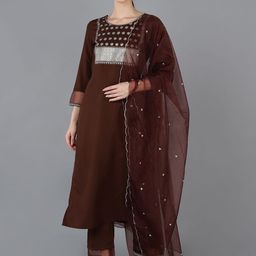 KALINI Ethnic Motifs Yoke Design Regular Sequinned Kurta With Trousers & Dupatta-4