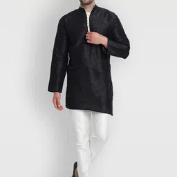 Enciger Men Black Dupion Silk Kurta with Churidar-picture-33