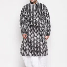 VASTRAMAY Men Black Ethnic Motifs Printed Chikankari Pure Cotton Kurta with Pyjamas-picture-12