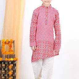 Kinder Kids Boys Red Printed Pure Cotton Kurta with Pyjamas-picture-19