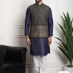 SOJANYA Ethnic Printed Mandarin Collar Straight Kurta With Churidar & Jacket-picture-35