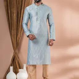 ROOTED LIBAAS Floral Printed Mandarin Collar Zari Straight Kurta with Pyjamas-image-38