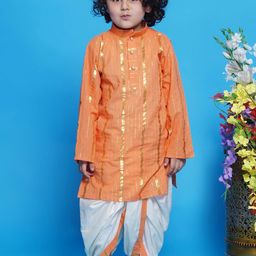 Little Bansi Boys Striped Mandarin Collar Pure Cotton Kurta with Dhoti Pants-picture-55