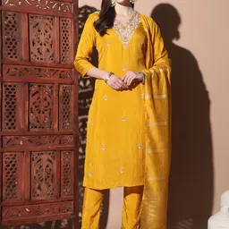 BAESD Floral Embroidered V-Neck Thread Work Silk Georgette Kurta with Pyjamas & Dupatta-picture-17