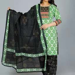 Jevi Prints Women Green Printed Regular Pure Cotton Kurta with Salwar & With Dupatta-picture-23