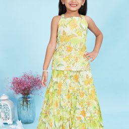 Maaikid Girls Floral Printed Pure Cotton Kurti With Skirt-image-111
