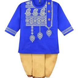 BAESD Boys Ethnic Motifs Embroidered Thread Work Pure Cotton Kurta with Dhoti Pants-image-89