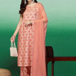 Sangria Round Neck Printed Straight Kurta With Trousers & Dupatta-image-50
