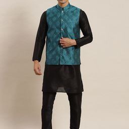 SOJANYA Mandarin Collar Silk Blend Regular Kurta With Churidar & Nehru jacket-picture-31
