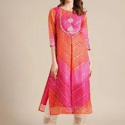 Varanga Women Pink Ethnic Motifs Printed Layered Pure Cotton Kurti with Trousers-picture-11