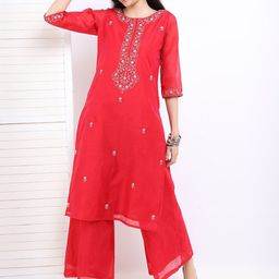 Vishudh Women Ethnic Motifs Printed Thread Work Kurta with Palazzos-picture-13