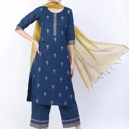 Vishudh Women Teal Floral Printed Kurta with Palazzos & With Dupatta-picture-18