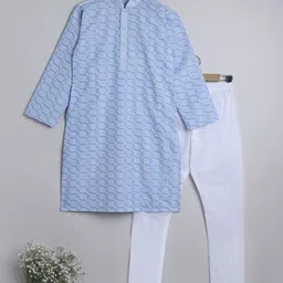 BAESD Boys Mandarin Collar Embroidered Regular Chikankari Pure Cotton Kurta with Churidar-29