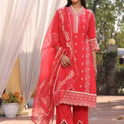 Armaan Ethnic Women Ethnic Motifs Embroidered Kurta with Palazzos & Dupatta-image-13