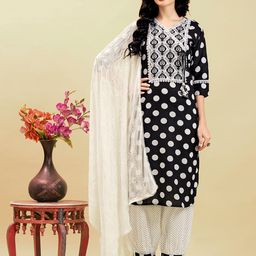 Anouk Black Geometric Printed V-Neck Pure Cotton Kurta with Salwar & Dupatta-30