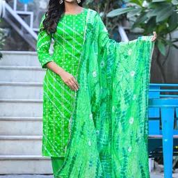 Ramas Bandhani Dyed Pure Silk Kurta With Trousers & With Dupatta-image-2
