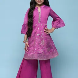 Biba Floral Printed A-line Bell Sleeves Kurta With Trousers-picture-45