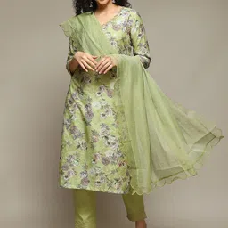 Biba Floral Printed Sequinned Regular Straight Kurta With Trousers & Dupatta-picture-5