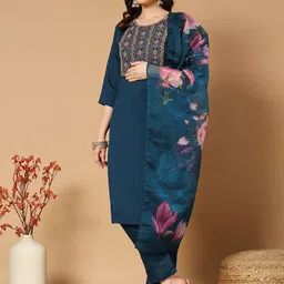 MORLY Women Ethnic Motifs Yoke Design Regular Thread Work Kurta with Trousers & With Dupatta-29