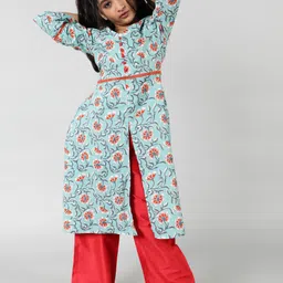 Aks Kids Girls Floral Printed Pure Cotton Kurta With Palazzos-image-46