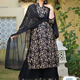KALINI Ethnic Motifs Printed Mandarin Collar Kurta with Sharara & Dupatta-picture-31