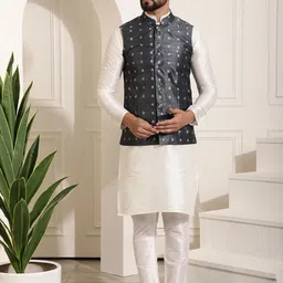 SOJANYA Mandarin Collar Straight Kurta With Churidar & With Nehru Jacket-picture-47