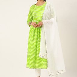 KALINI Leheriya Printed Pure Cotton Anarkali Kurta with Trousers & With Dupatta-10