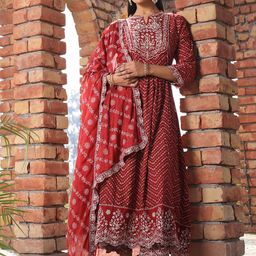 Armaan Ethnic Embroidered Empire Thread Work Anarkali Kurta with Trousers & Dupatta-image-10