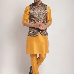 Kaifoo Mandarin Collar Kurta with Churidar & Nehru Jacket-22