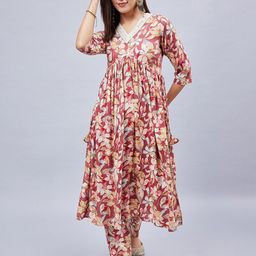 WineRed Floral Printed Gotta Patti Empire Kurta With Salwar-14