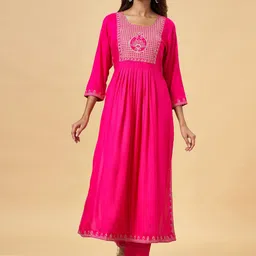 YU by Pantaloons Ethnic Motifs Yoke Design Thread Work Anarkali Kurta With Palazzos-picture-3