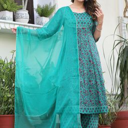 SINGNI Ethnic Motifs Embroidered Round Neck Three-Quarter Sleeves Pure Cotton Kurta Set-picture-10