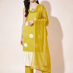 KALINI Shibori Tie & Dye Printed Regular Pure Silk Straight Kurta With Trousers & Dupatta-5