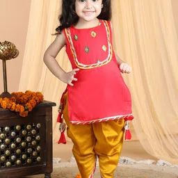 Kinder Kids Girls Floral Yoke Design Pure Cotton Thread Work Kurti With Dhoti Pants-image-66